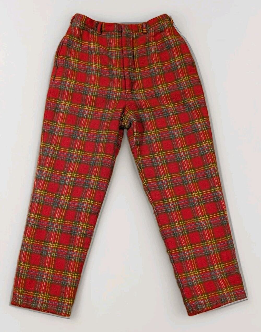 Vintage The Villager Womens Plaid Wool Pants Sz 12 XS Red Tartan High Waist 60s